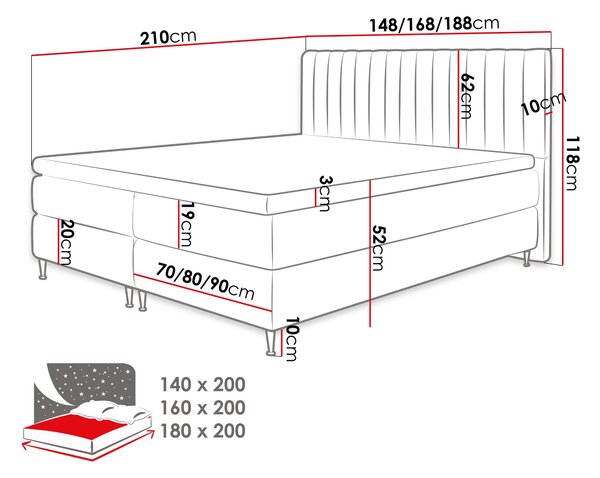Pat matrimonial Boxspring 140 cm Rondel (fresh 01). 1054088