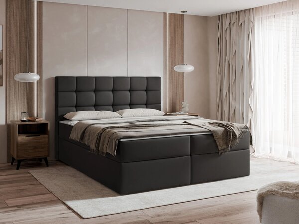 Pat matrimonial Boxspring 180 cm Cinara (piele ecologică soft 011 (Negru). 1054111