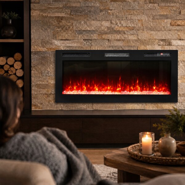 HOMCOM Șemineu Electric 127 cm, Încastrat/Perete/Podea, Ultrasubțire 8,3 cm, cu Telecomandă, 900/1800W, Timer, Negru | Aosom Romania