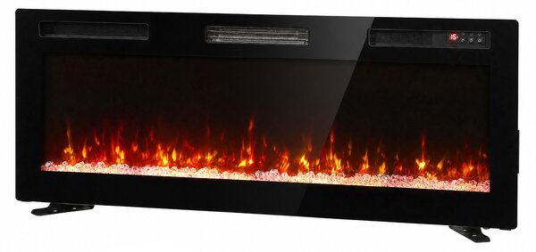 HOMCOM Șemineu Electric 127 cm, Încastrat/Perete/Podea, Ultrasubțire 8,3 cm, cu Telecomandă, 900/1800W, Timer, Negru | Aosom Romania