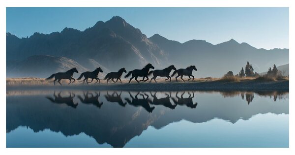 Tablou galop sălbatic lângă lac