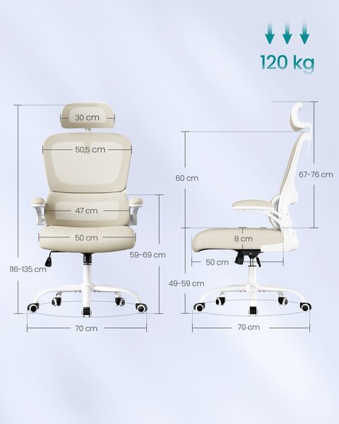 Scaun de birou Songmics Bej 64.5x71.5x121.5 cm