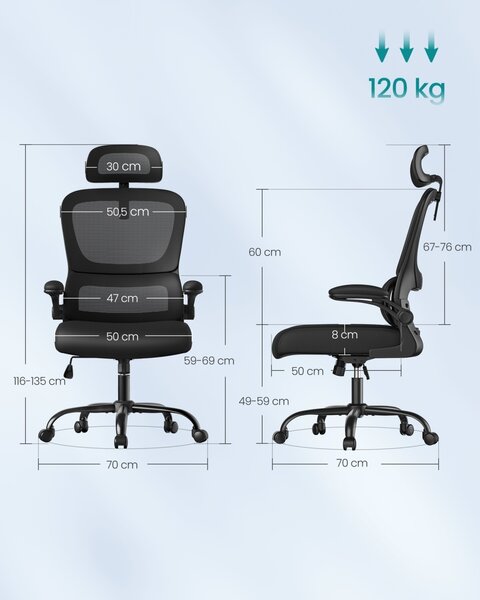 Scaun de birou Songmics Negru 64.5x71.5x121.5 cm