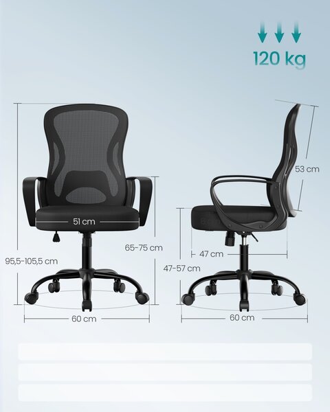 Scaun de birou Songmics Negru 63.5x58.5x104.5 cm