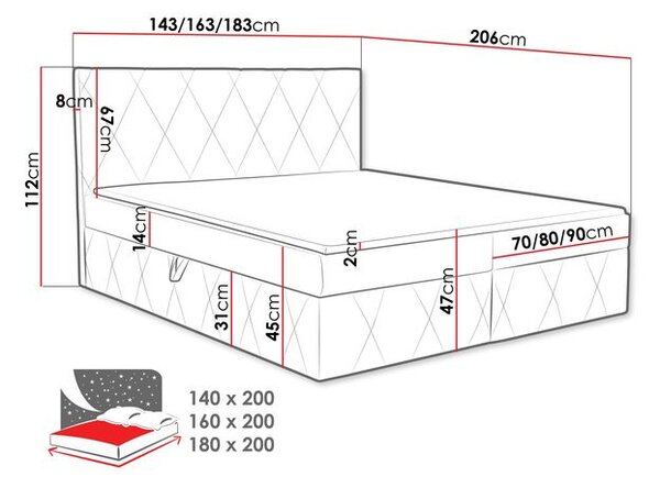 Pat matrimonial 140 cm Tebsano (crem) (cu somieră și saltea) (cu sp. depozitare). 1104202