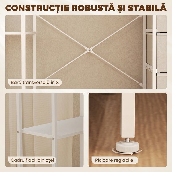 HOMCOM Birou cu 4 sertare textile, structură metalică, raft deschis, alb | Aosom Romania
