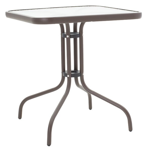 Masa exterior Watson din metal maro cu sticla 70x70x70cm