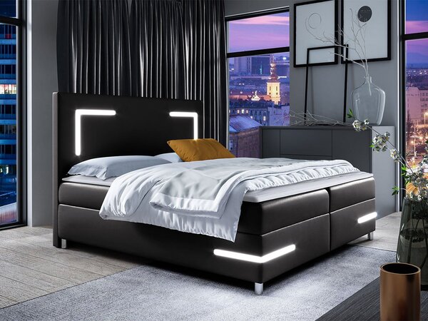 Pat de o persoană 120 cm Frinesa LED (Negru) (cu somieră și saltea) (cu sp. depozitare) (cu iluminat LED). 1103548