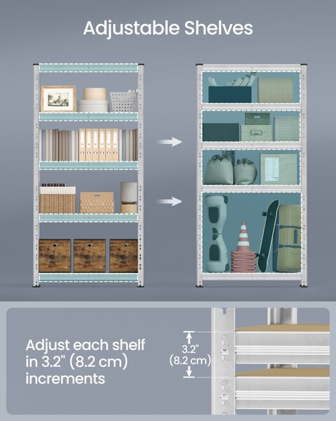 Set 2 buc. Rafturi depozitare Songmics Argintiu 90x40x180 cm