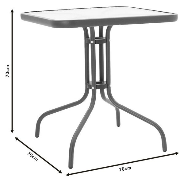 Masa exterior Watson din metal maro cu sticla 70x70x70cm