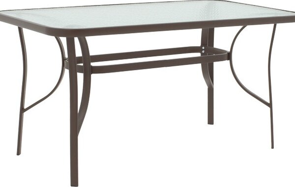 Masă grădină, Pako World, model Ensure, Metal si Sticla Securizata, Maro, 120 x 70 x 70 cm