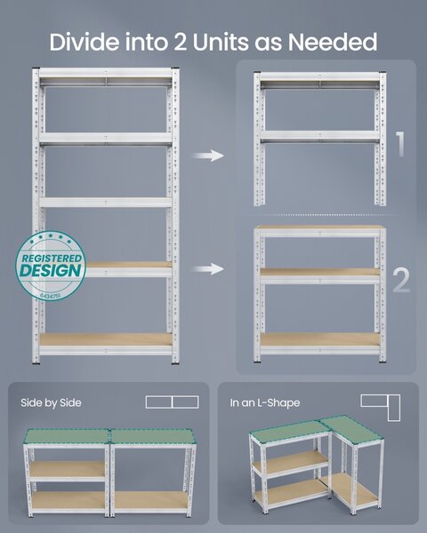 Set 2 buc. Rafturi depozitare Songmics Argintiu 90x40x180 cm