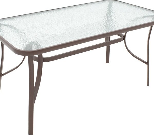 Masă grădină, Pako World, model Ensure, Metal si Sticla Securizata, Maro, 120 x 70 x 70 cm
