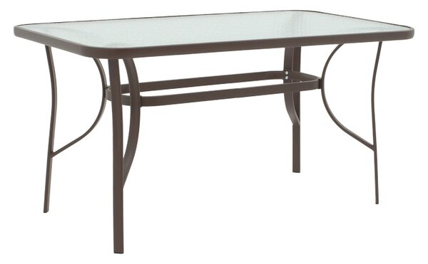 Masă grădină, Pako World, model Ensure, Metal si Sticla Securizata, Maro, 120 x 70 x 70 cm