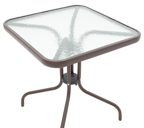 Masa exterior Watson din metal maro cu sticla 70x70x70cm