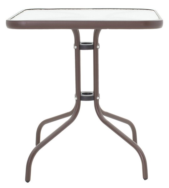 Masa exterior Watson din metal maro cu sticla 70x70x70cm