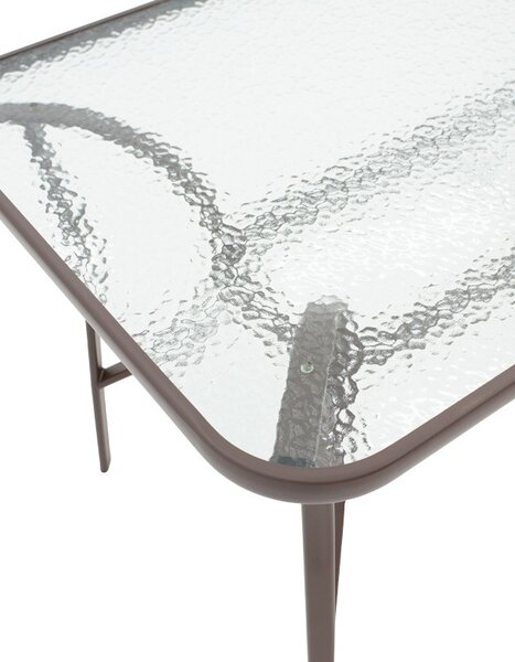 Masă grădină, Pako World, model Ensure, Metal si Sticla Securizata, Maro, 120 x 70 x 70 cm