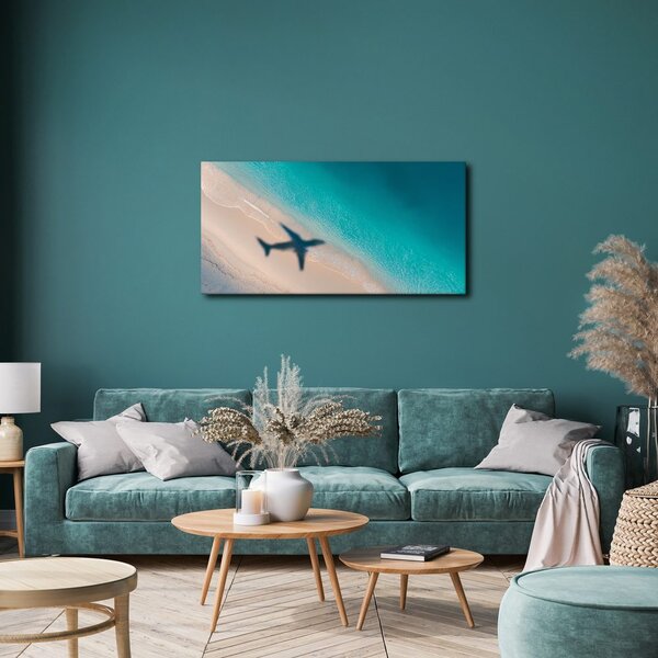 Tablou coasta azurie cu avion