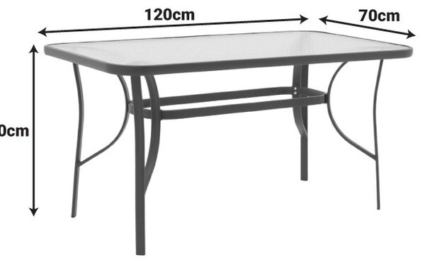 Masă grădină, Pako World, model Ensure, Metal si Sticla Securizata, Alb, 120 x 70 x 70 cm