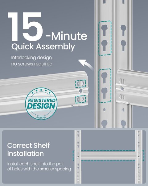 Set 2 buc. Rafturi depozitare Songmics Argintiu 90x40x180 cm