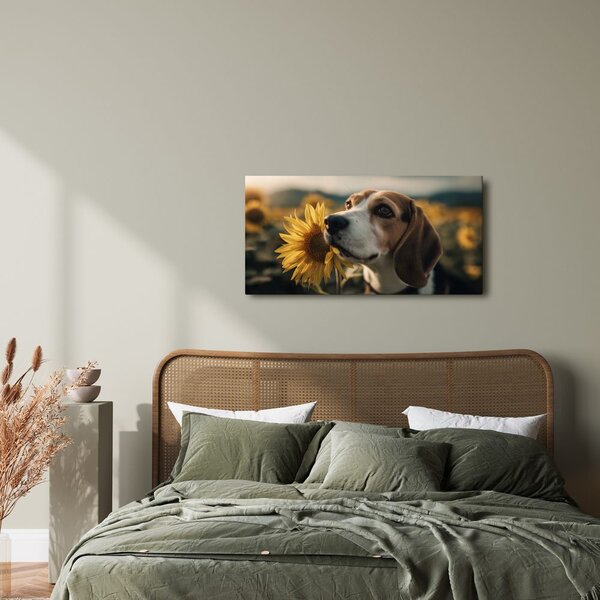 Tablou beagle cu floarea-soarelui