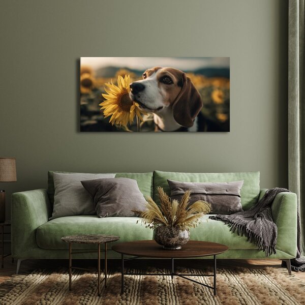 Tablou beagle cu floarea-soarelui