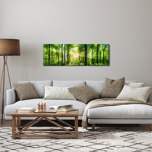 Tablou - Răsărit în pădure (cu ceas) (90x30 cm)
