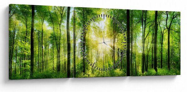 Tablou - Răsărit în pădure (cu ceas) (90x30 cm)