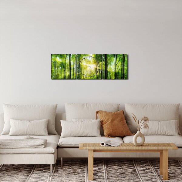 Tablou - Răsărit în pădure (cu ceas) (90x30 cm)