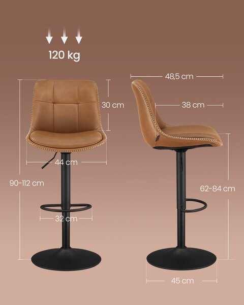 Set 2 buc. Scaune de bar Vasagle Maro 44x48x112 cm