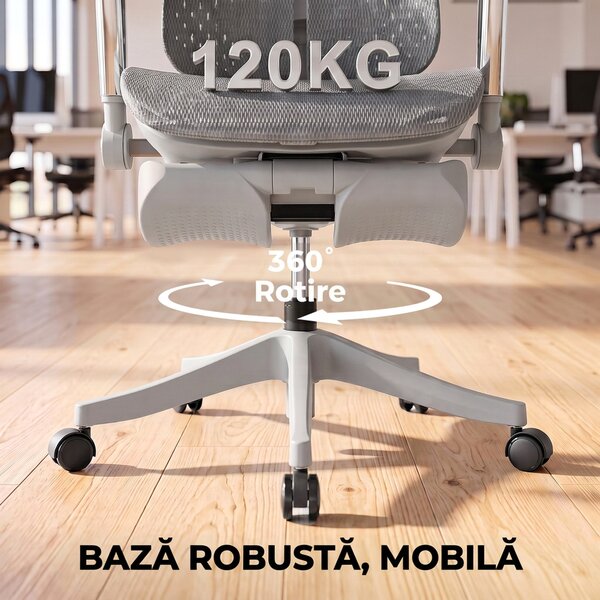 HOMCOM Scaun de birou ergonomic cu suport pentru picioare și plasă respirabilă, gri | Aosom Romania