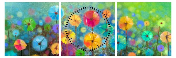 Tablou - Flori abstract (cu ceas) (90x30 cm)