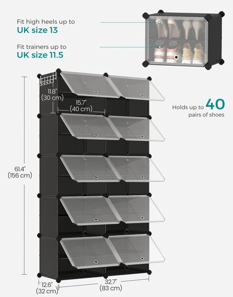 Pantofar modular Songmics Negru 82x32x152 cm