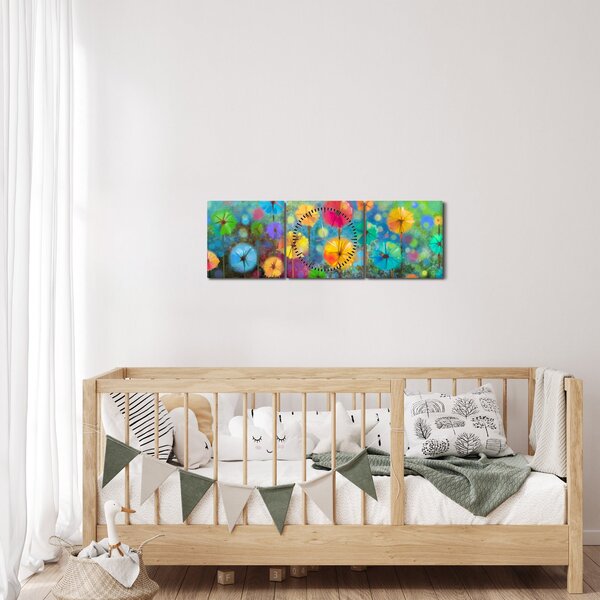 Tablou - Flori abstract (cu ceas) (90x30 cm)