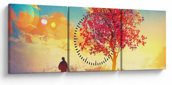 Tablou - casa în deal (cu ceas) (90x30 cm)