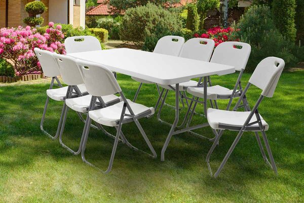 Masa de camping pliabila profesionala Rodeo cadru metalic, gri deschis 152x60x74cm