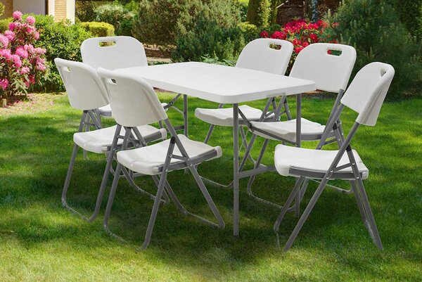 Masa de camping pliabila profesionala Rodeo cu cadru metalic, gri deschis 122x60x74cm