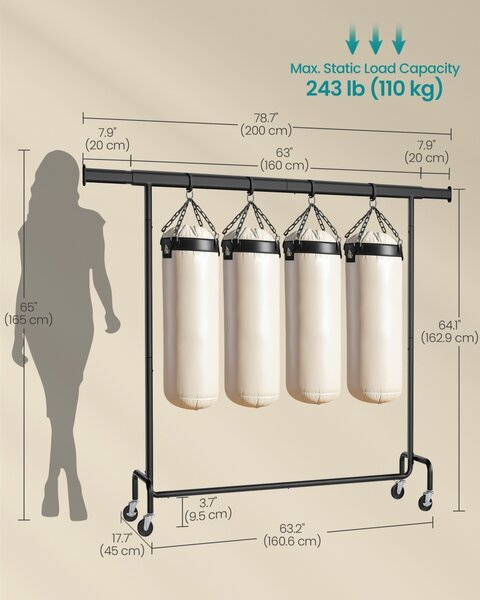 Suport pentru haine reglabil cu roti Songmics Negru 200x45x163 cm