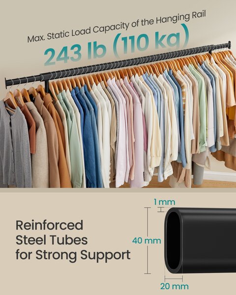 Suport pentru haine reglabil cu roti Songmics Negru 200x45x163 cm