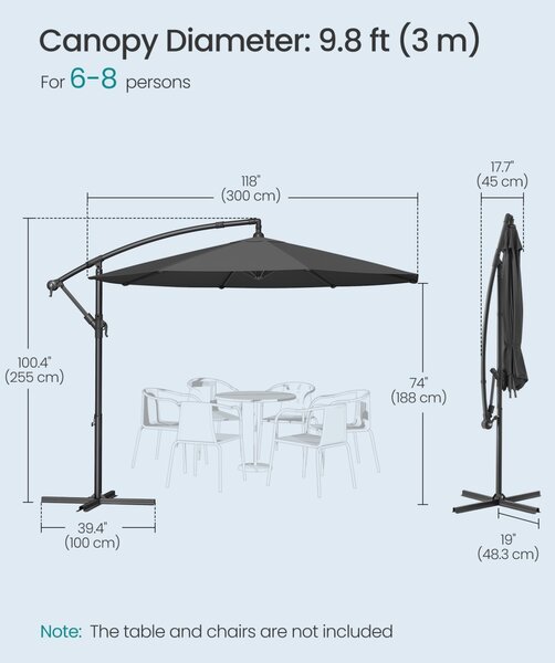 Umbrela de gradina Songmics Gri 300x300x245 cm