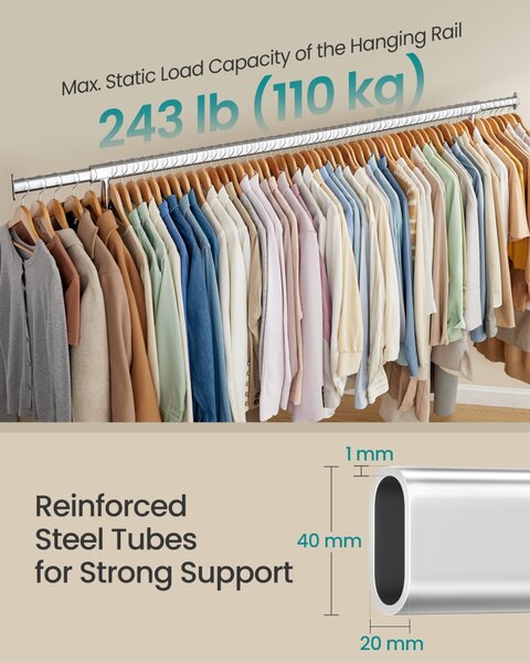 Suport pentru haine reglabil cu roti Songmics Argintiu 200x45x163 cm