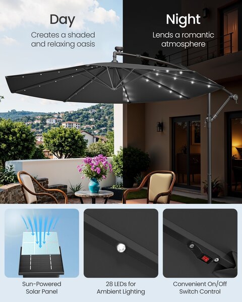 Umbrela de gradina cu LED Songmics Gri 300x300x245 cm