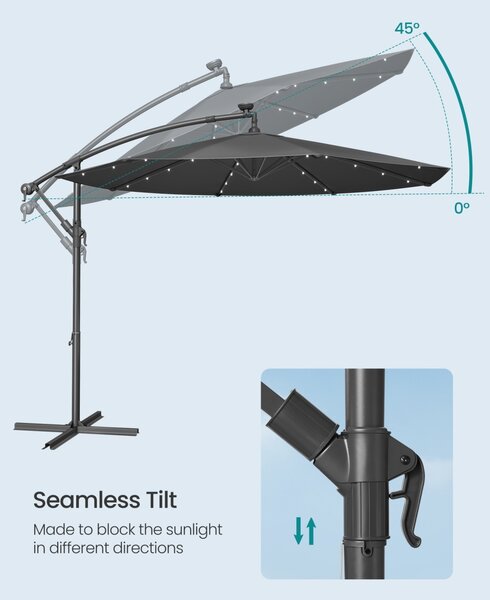 Umbrela de gradina cu LED Songmics Gri 300x300x245 cm