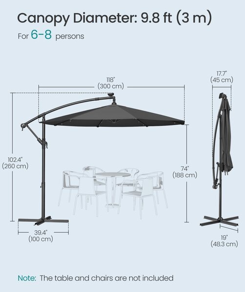 Umbrela de gradina cu LED Songmics Gri 300x300x245 cm