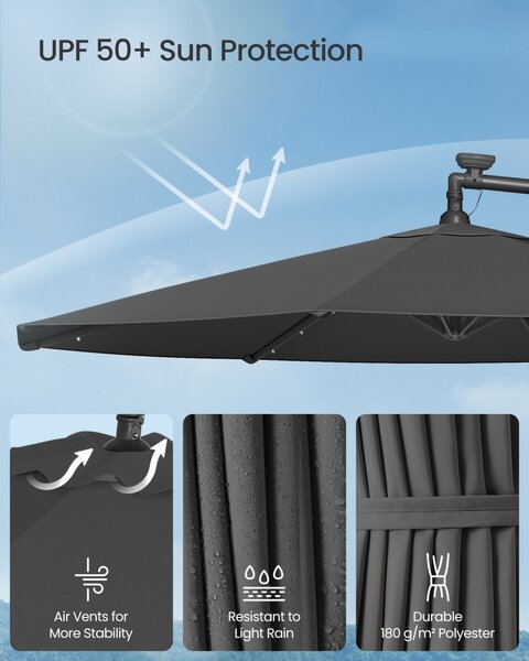 Umbrela de gradina cu LED Songmics Gri 300x300x245 cm
