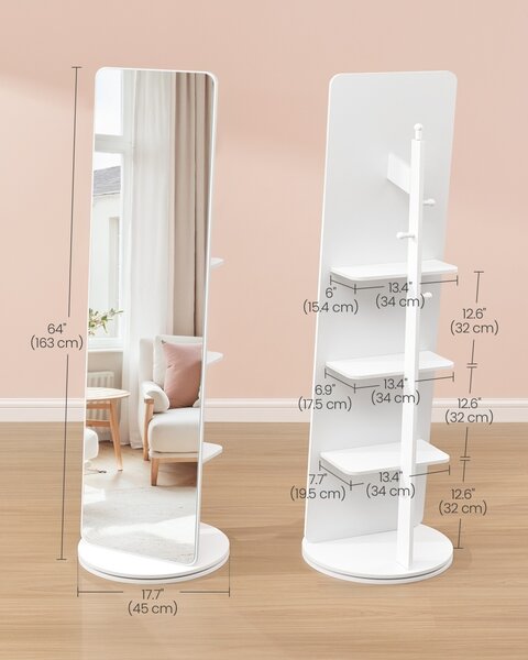 Oglinda de podea rotativa Songmics Alb 45x45x163 cm