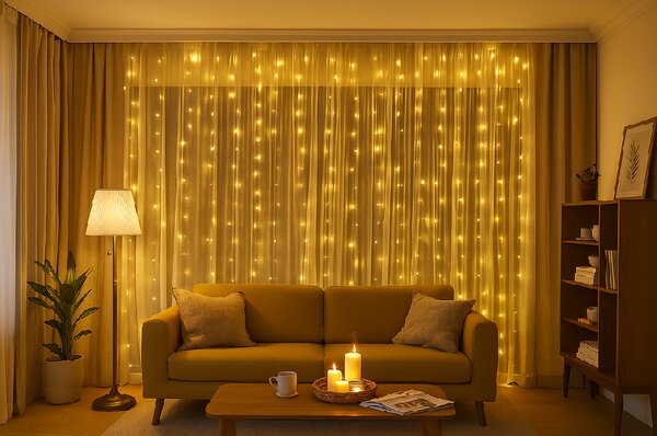 Draperie luminoasa LED STAR RAIN 3x3 m, alb cald