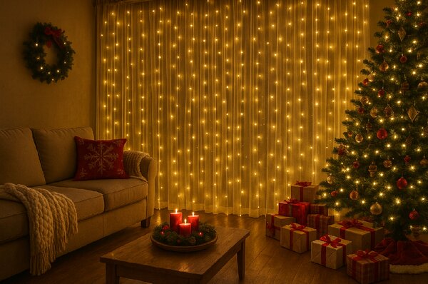 Draperie luminoasa LED STAR RAIN 3x3 m, alb cald