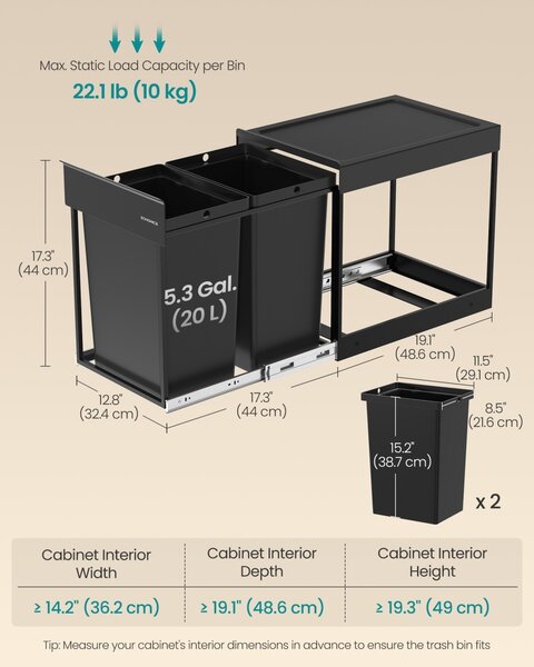 Cos de gunoi culisant Songmics Negru 48.6x32.7x44.0 cm