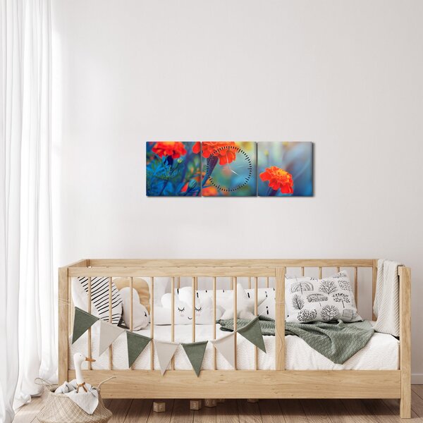 Tablou - Flori portocalii (cu ceas) (90x30 cm)